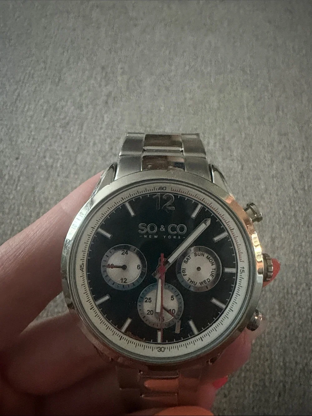 SO & CO Stainless Steel Chronograph Watch - Black Dial